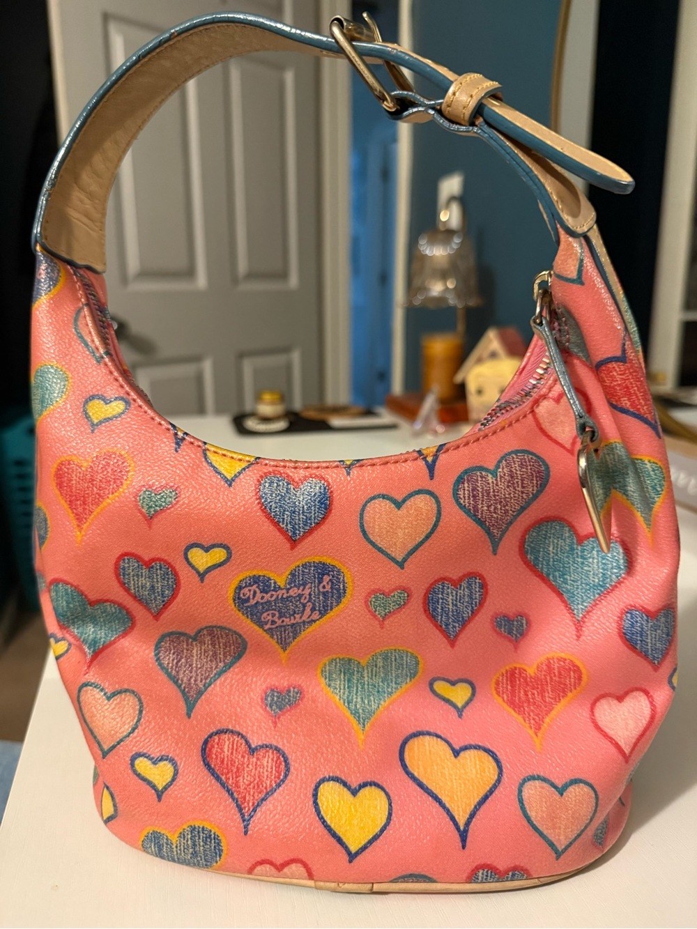 Dooney & Bourke Pink Multicolor Heart-Print Shoulder Bag
